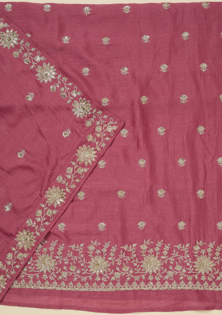 Onion Pink Zariwork (Silver) Soft Raw Silk Unstitched Salwar Suit