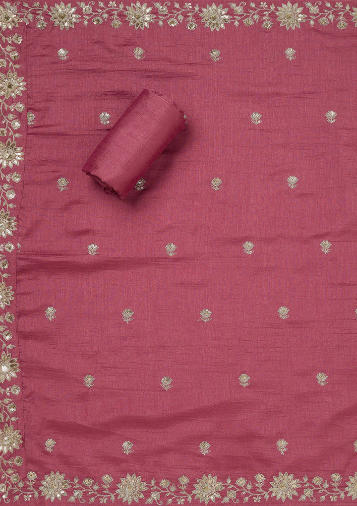 Onion Pink Zariwork (Silver) Soft Raw Silk Unstitched Salwar Suit