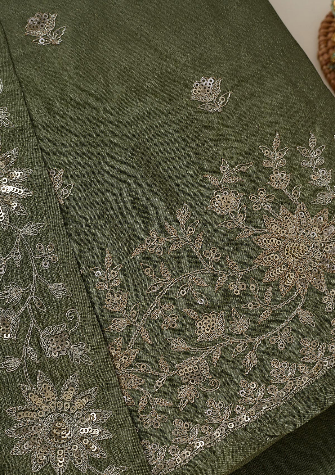 Pista Green Zariwork (Silver) Soft Raw Silk Unstitched Salwar Suit