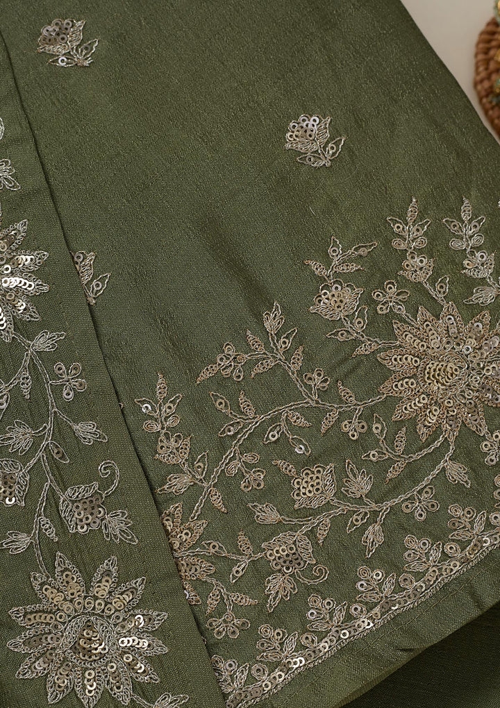 Pista Green Zariwork (Silver) Soft Raw Silk Unstitched Salwar Suit