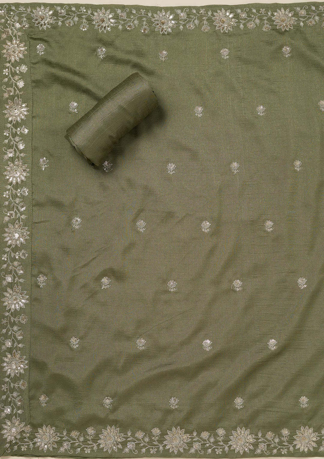Pista Green Zariwork (Silver) Soft Raw Silk Unstitched Salwar Suit