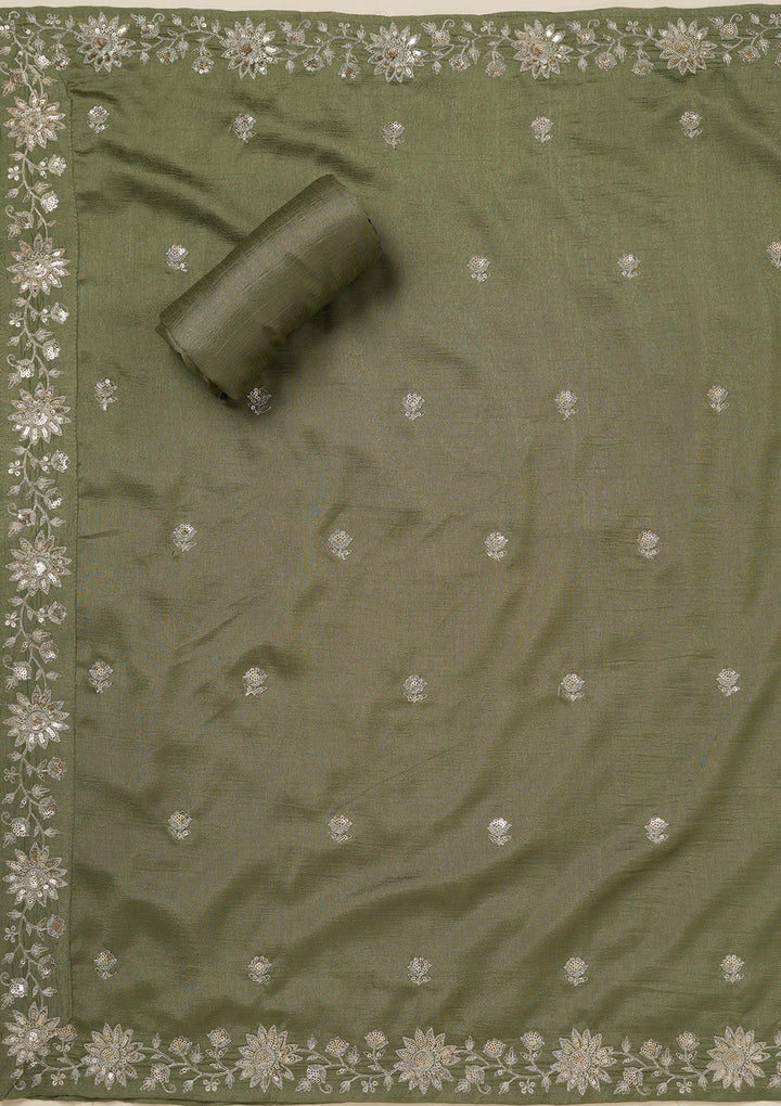 Pista Green Zariwork (Silver) Soft Raw Silk Unstitched Salwar Suit
