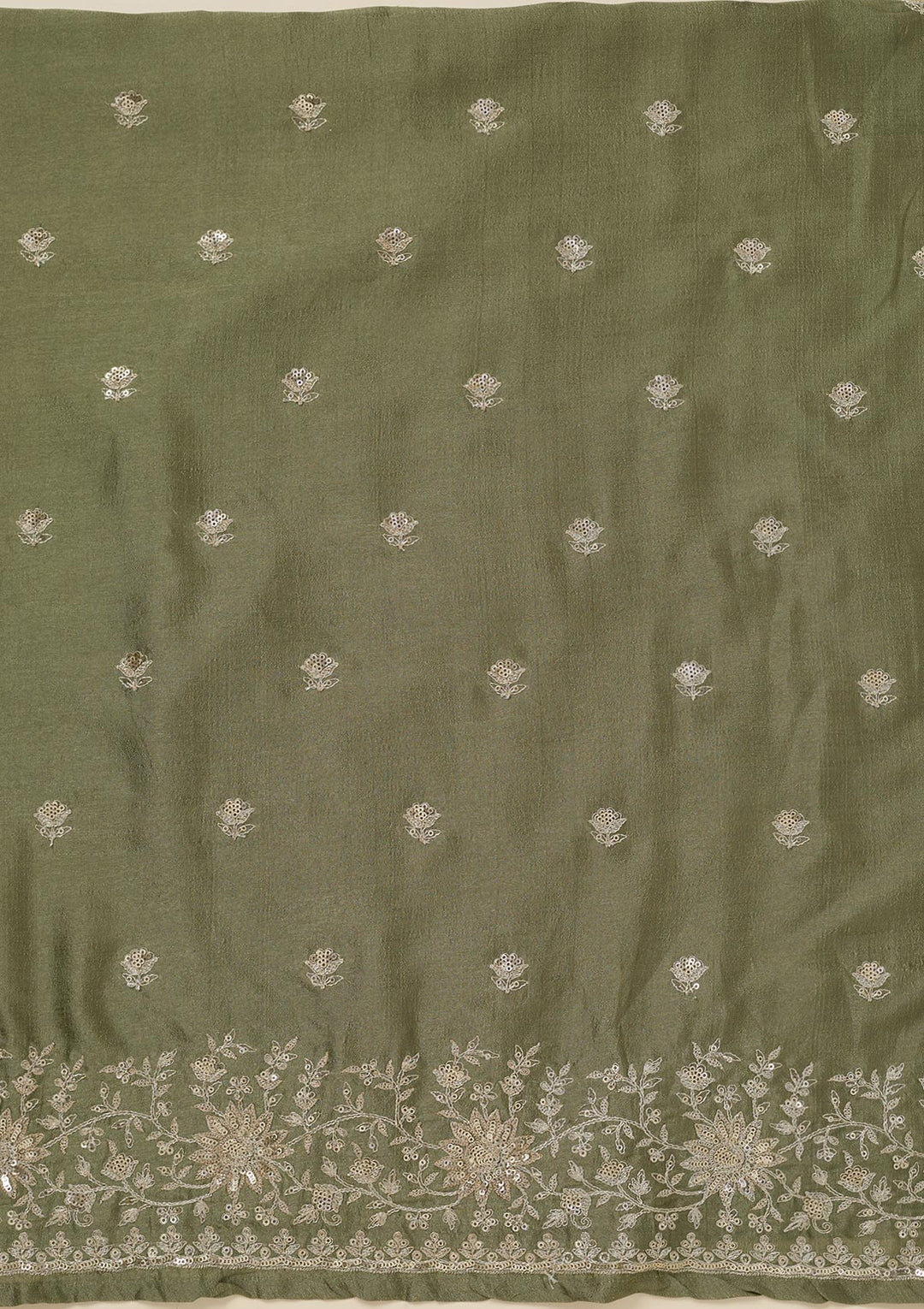 Pista Green Zariwork (Silver) Soft Raw Silk Unstitched Salwar Suit