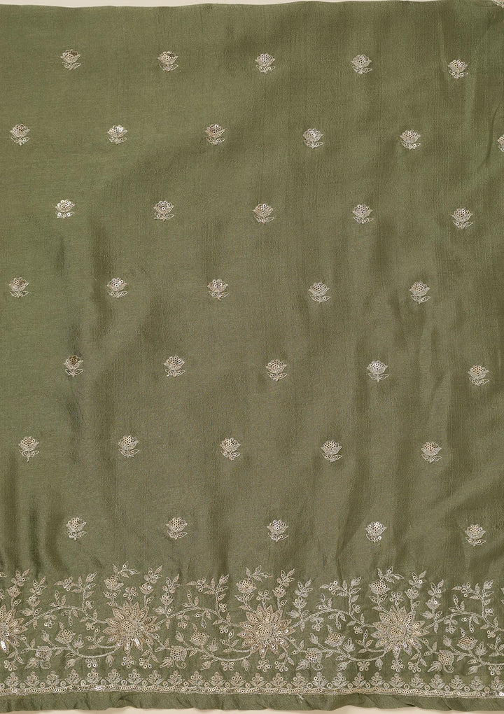Pista Green Zariwork (Silver) Soft Raw Silk Unstitched Salwar Suit