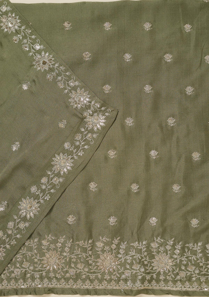 Pista Green Zariwork (Silver) Soft Raw Silk Unstitched Salwar Suit