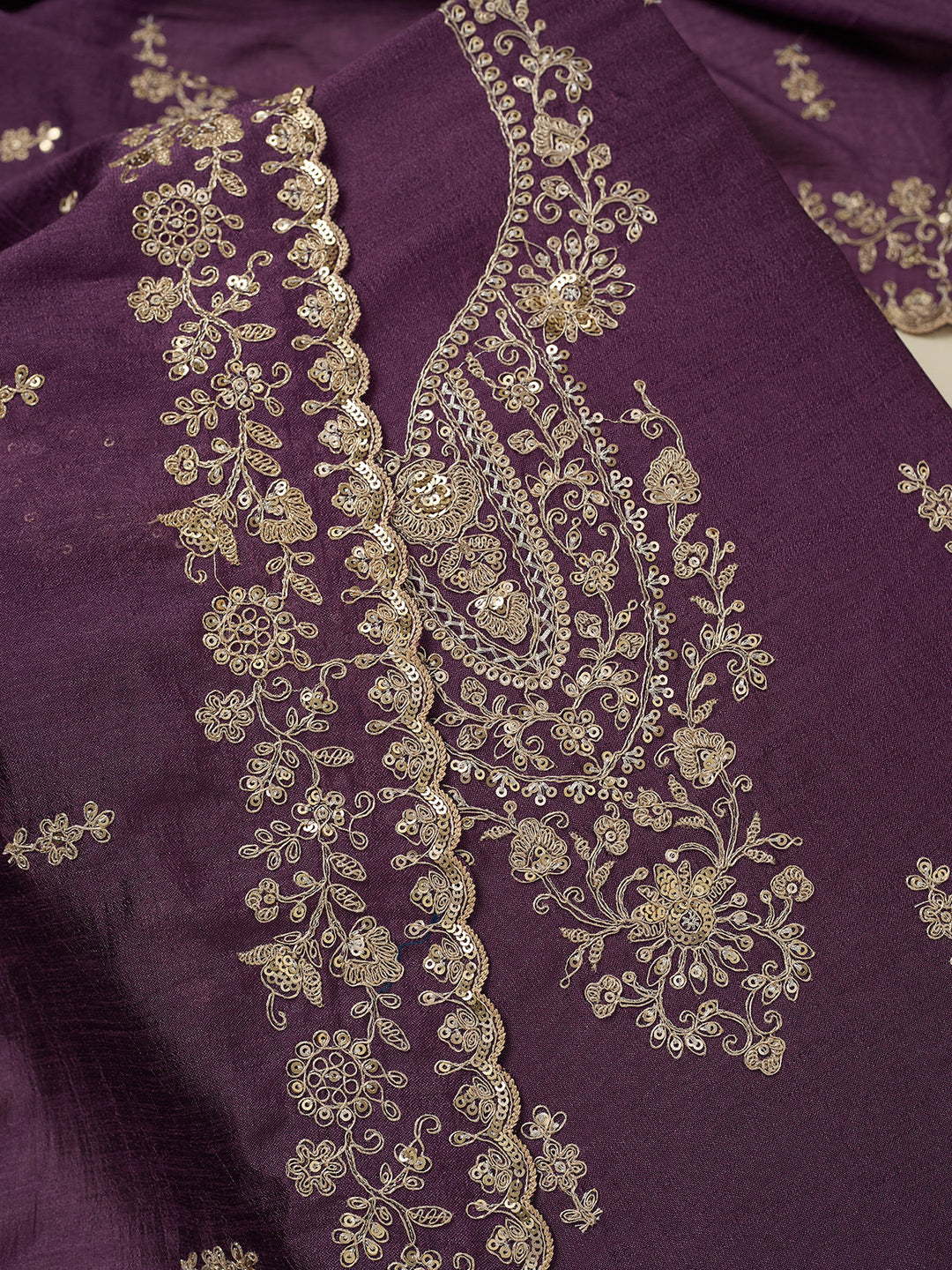 Dark Lavender Zariwork (Gold) Soft Raw Silk Unstitched Salwar Suit