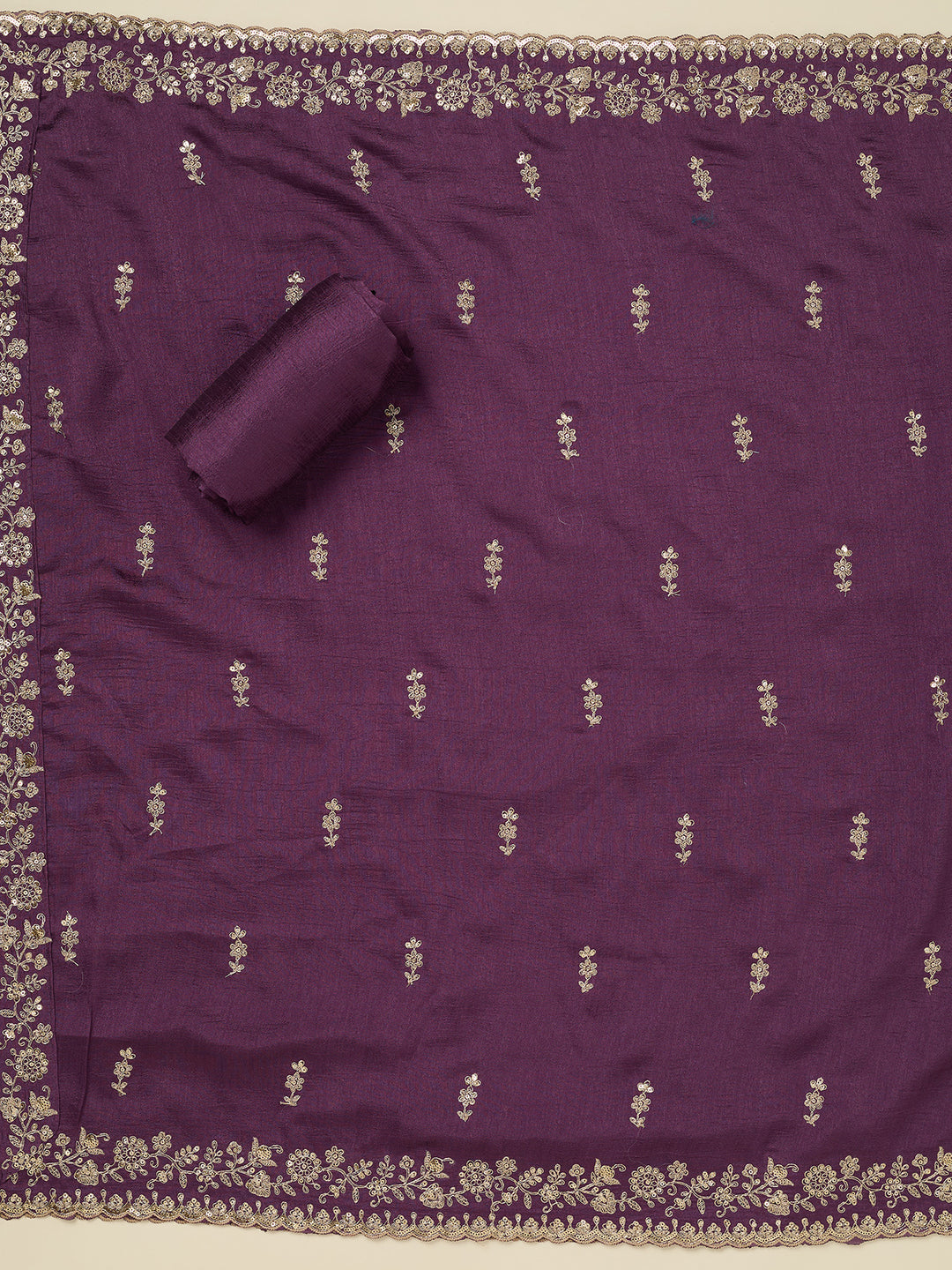 Dark Lavender Zariwork (Gold) Soft Raw Silk Unstitched Salwar Suit