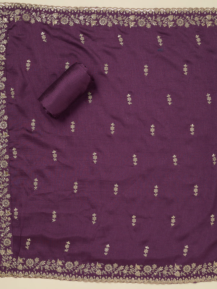 Dark Lavender Zariwork (Gold) Soft Raw Silk Unstitched Salwar Suit
