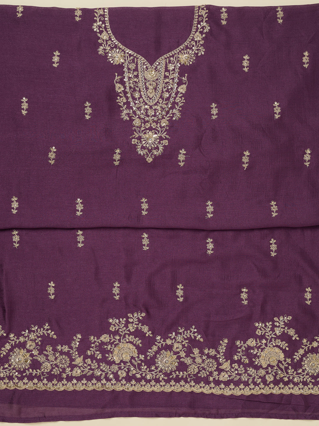 Dark Lavender Zariwork (Gold) Soft Raw Silk Unstitched Salwar Suit
