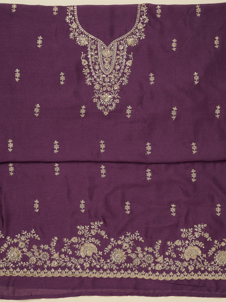 Dark Lavender Zariwork (Gold) Soft Raw Silk Unstitched Salwar Suit