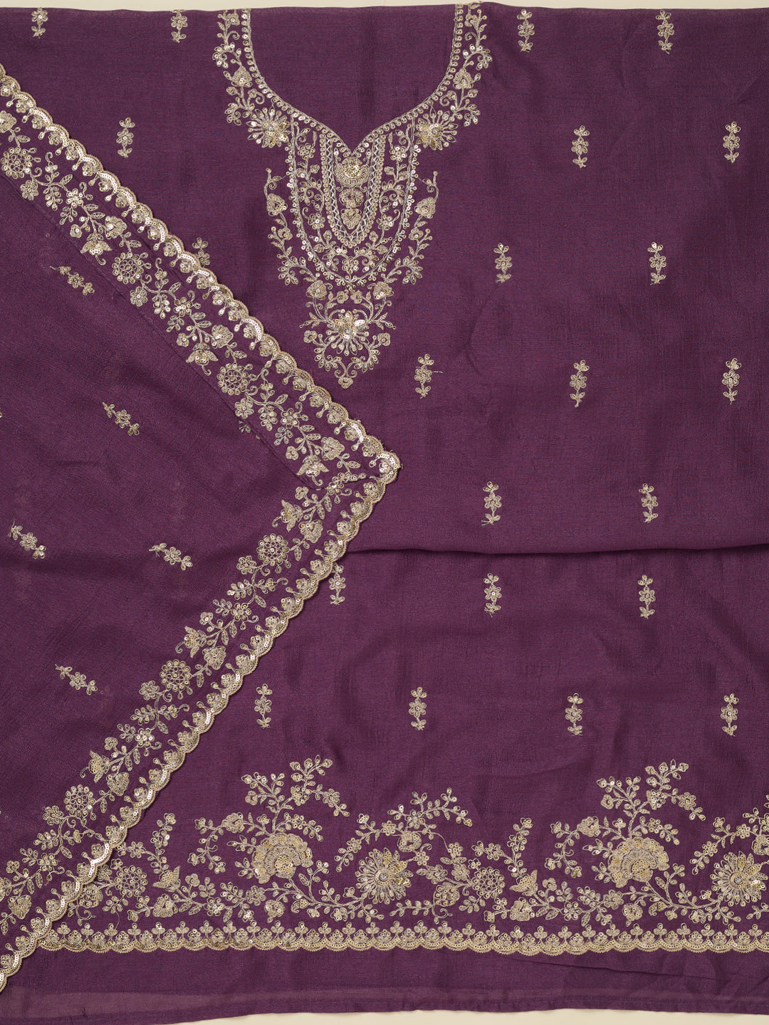 Dark Lavender Zariwork (Gold) Soft Raw Silk Unstitched Salwar Suit