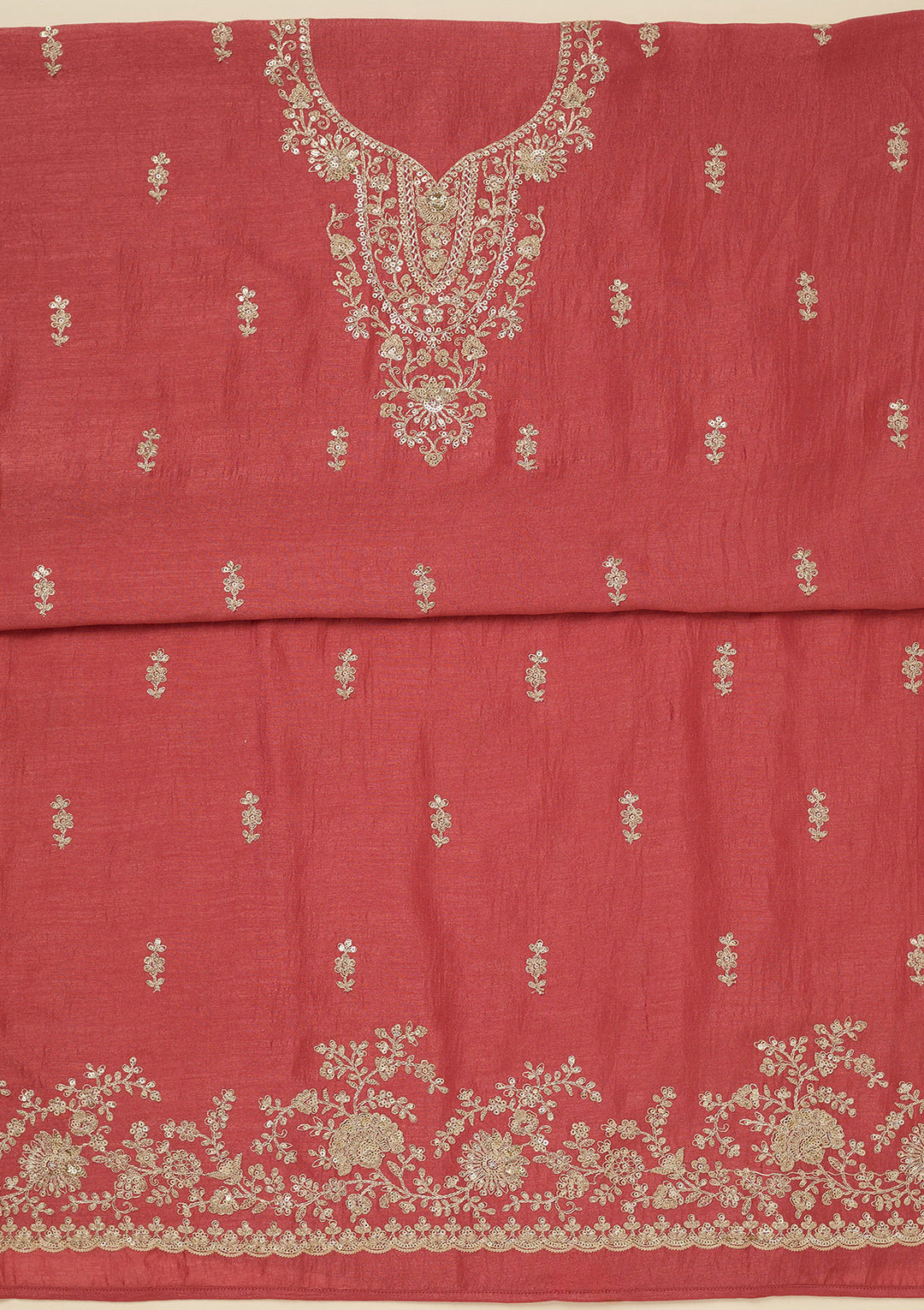 Rust Zariwork (Gold) Soft Raw Silk Unstitched Salwar Suit