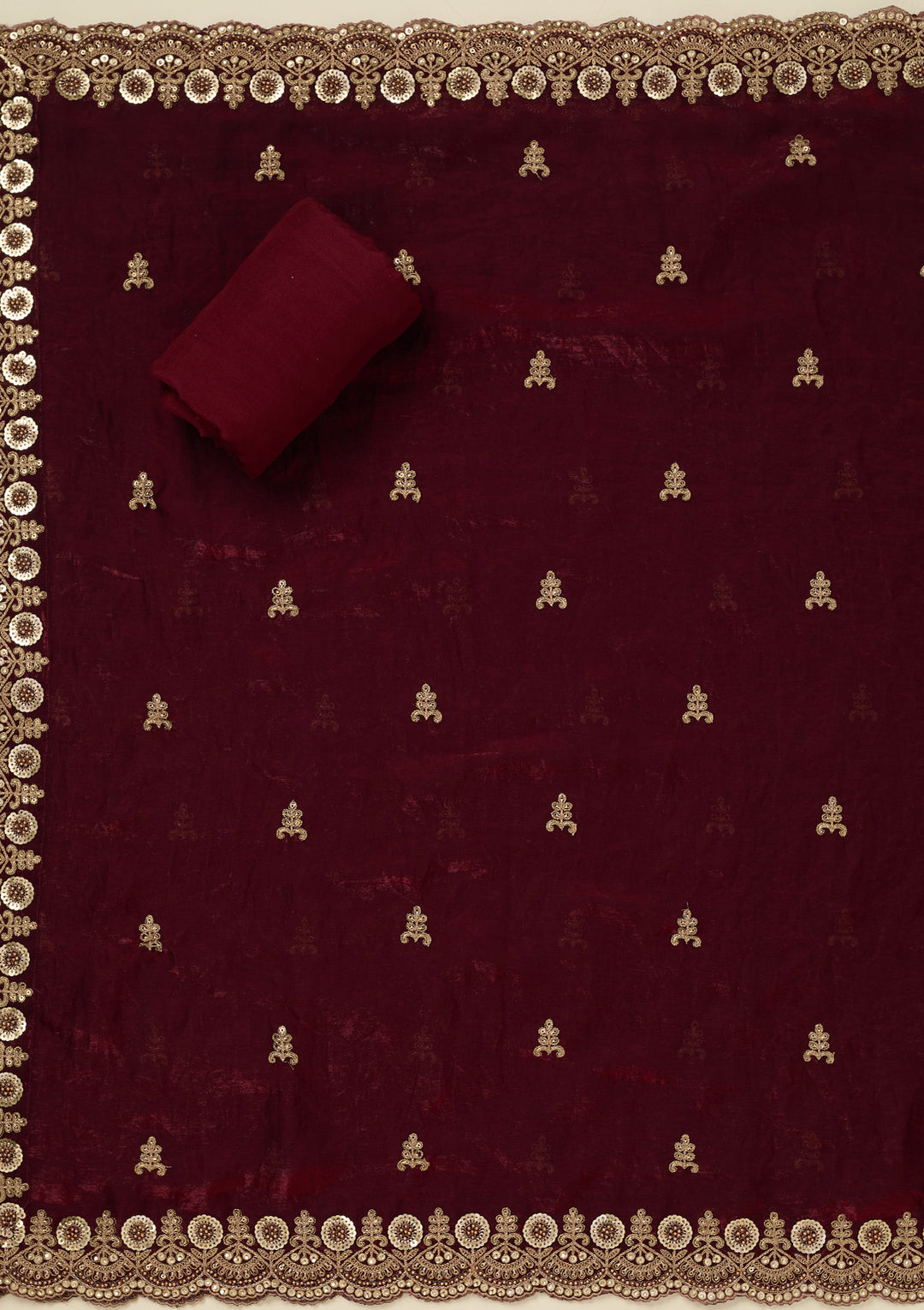 Maroon Cording Organza Unstitched Salwar Suit