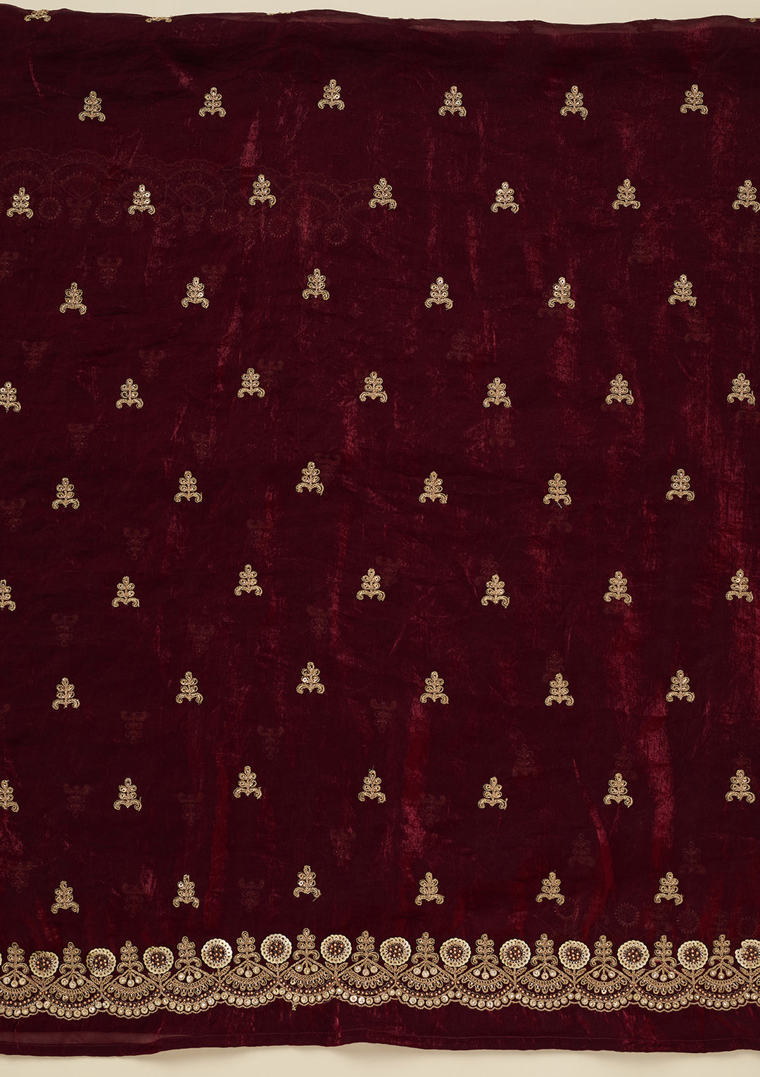 Maroon Cording Organza Unstitched Salwar Suit