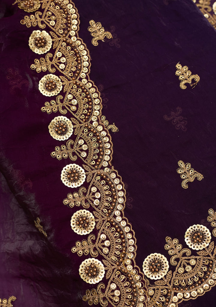 Purple Cording Organza Unstitched Salwar Suit