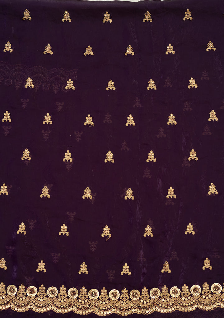 Purple Cording Organza Unstitched Salwar Suit