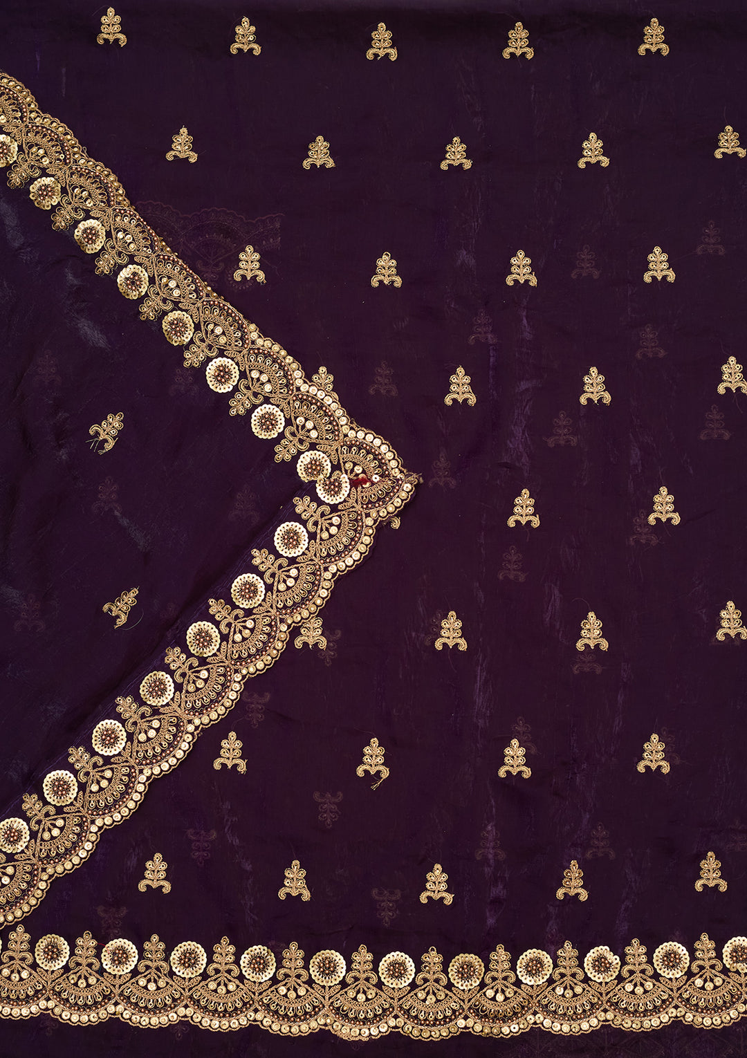 Purple Cording Organza Unstitched Salwar Suit