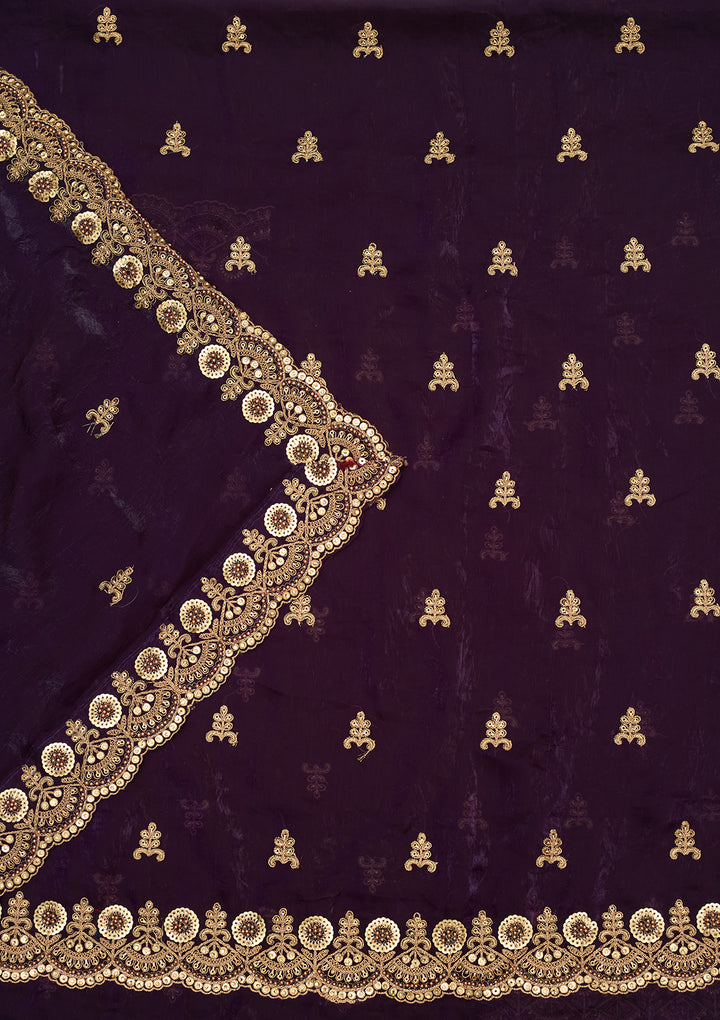 Purple Cording Organza Unstitched Salwar Suit