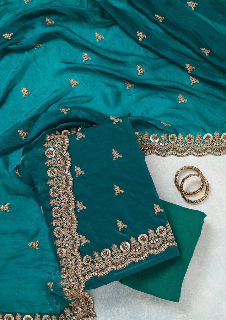 Rama Green Cording Organza Unstitched Salwar Suit