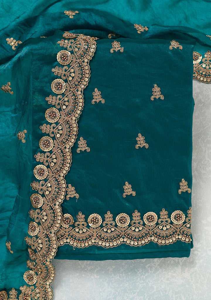 Rama Green Cording Organza Unstitched Salwar Suit