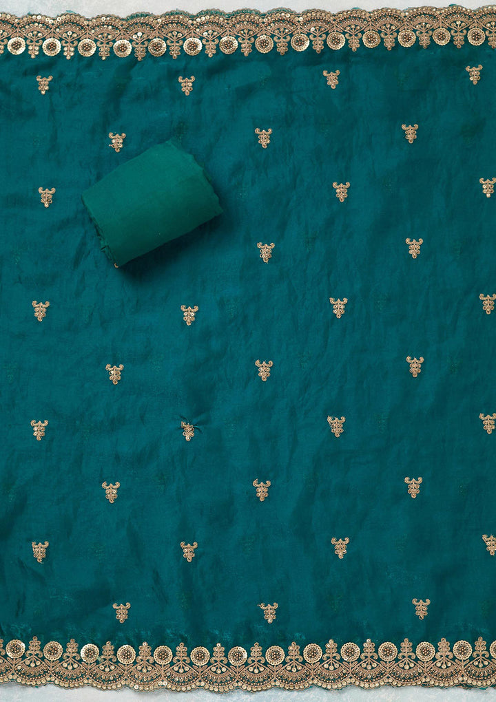 Rama Green Cording Organza Unstitched Salwar Suit