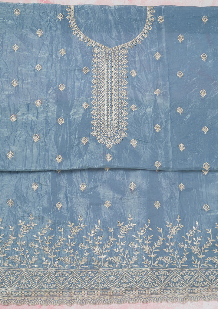 Grey Threadwork Tissue Unstitched Salwar Suit