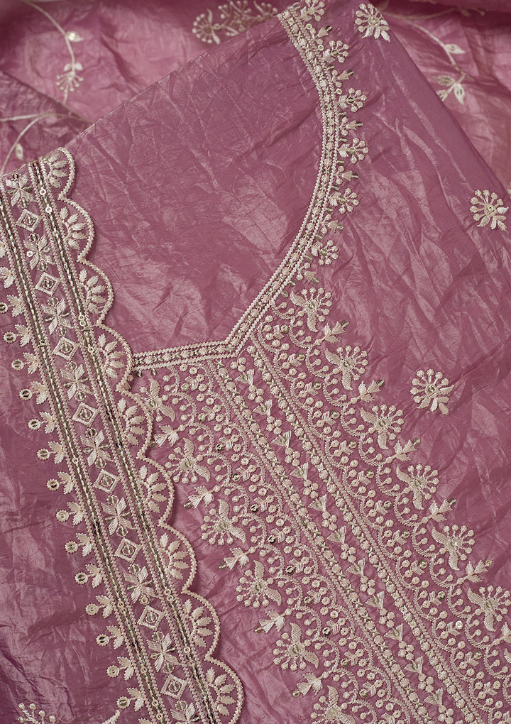 Onion Pink Threadwork Tissue Unstitched Salwar Suit