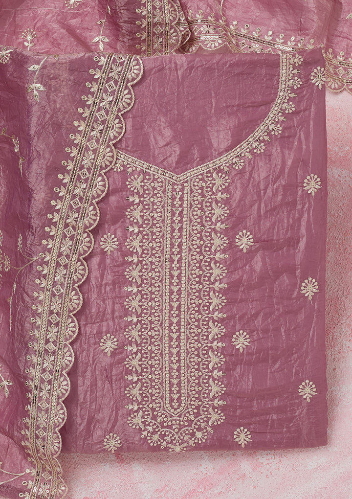 Onion Pink Threadwork Tissue Unstitched Salwar Suit