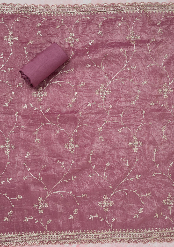 Onion Pink Threadwork Tissue Unstitched Salwar Suit