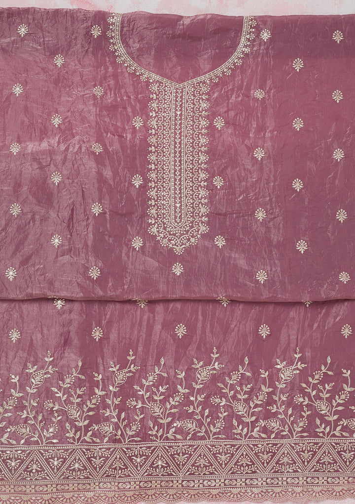 Onion Pink Threadwork Tissue Unstitched Salwar Suit
