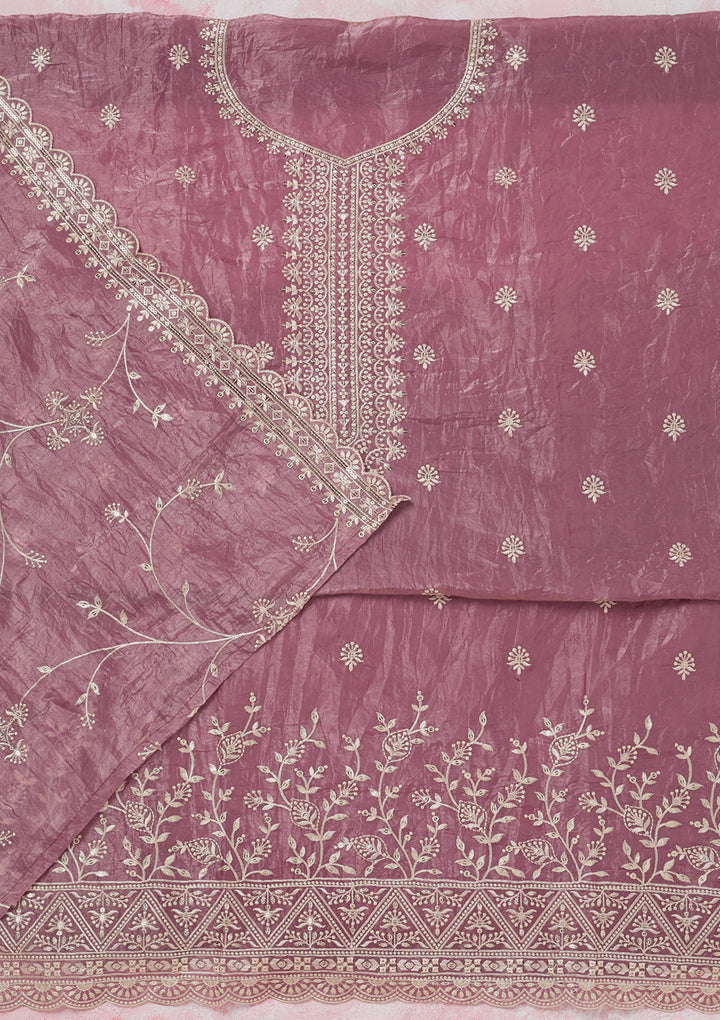 Onion Pink Threadwork Tissue Unstitched Salwar Suit
