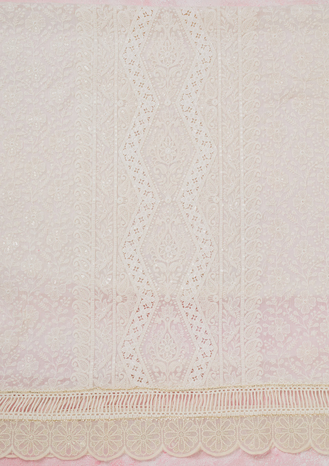 Off White Threadwork Georgette Unstitched Salwar Suit