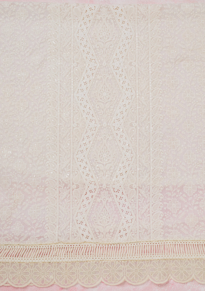 Off White Threadwork Georgette Unstitched Salwar Suit