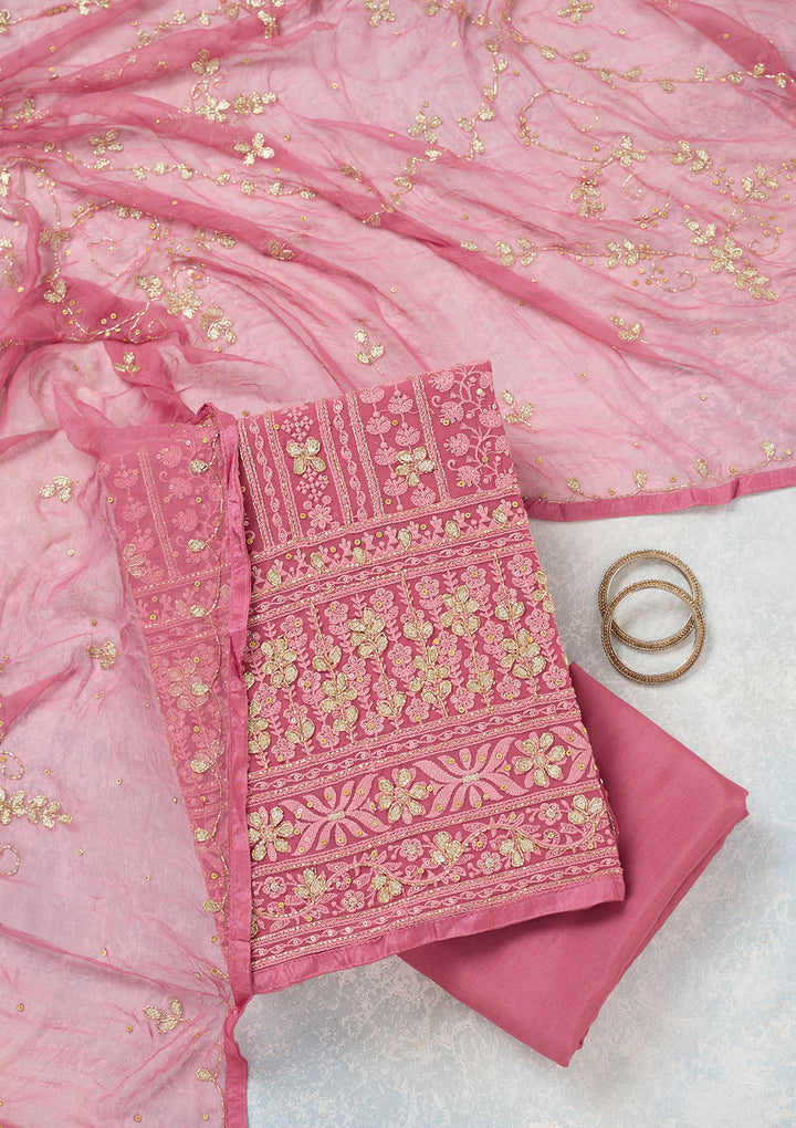 Pink Aariwork Georgette Unstitched Salwar Suit