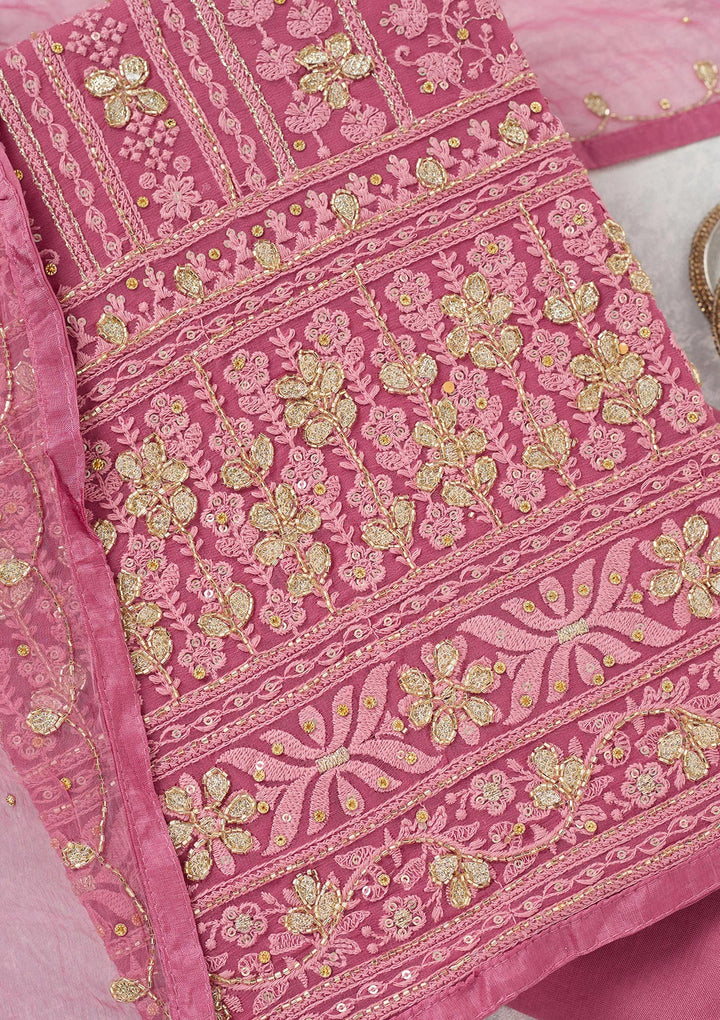 Pink Aariwork Georgette Unstitched Salwar Suit