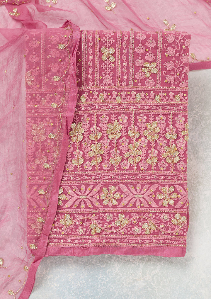 Pink Aariwork Georgette Unstitched Salwar Suit