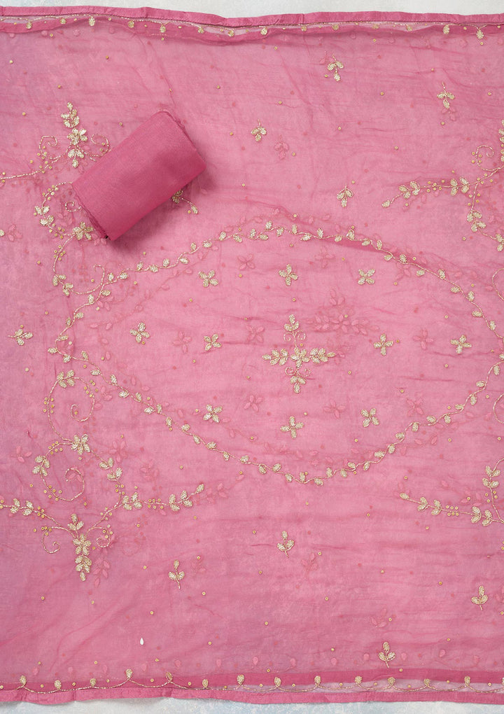 Pink Aariwork Georgette Unstitched Salwar Suit