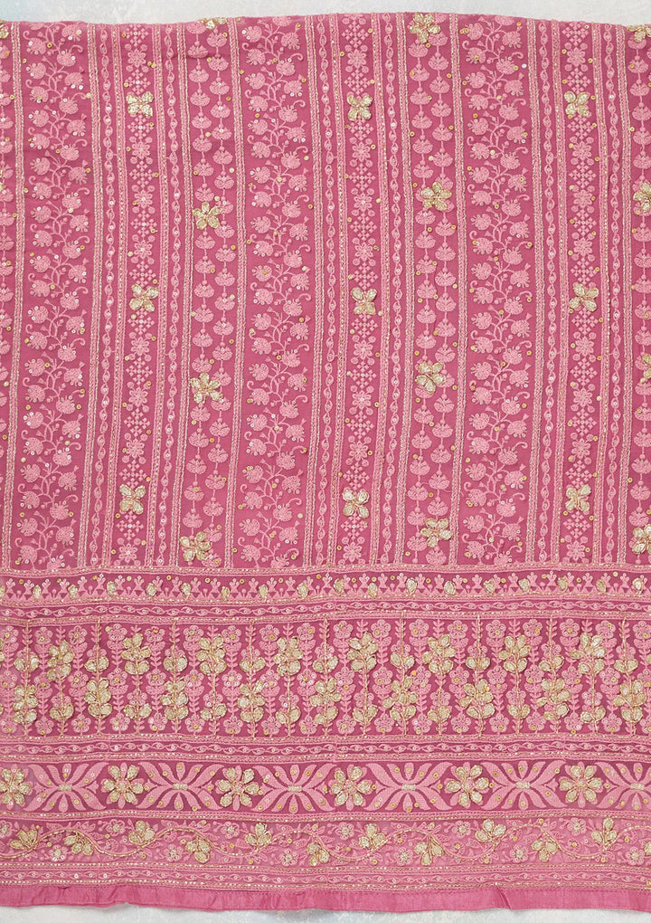 Pink Aariwork Georgette Unstitched Salwar Suit