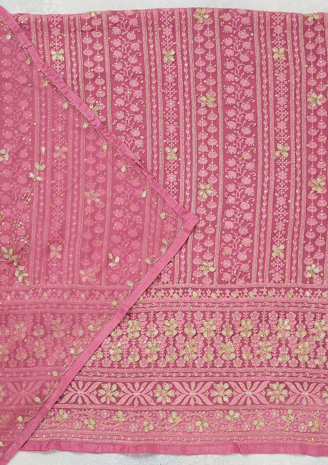 Pink Aariwork Georgette Unstitched Salwar Suit