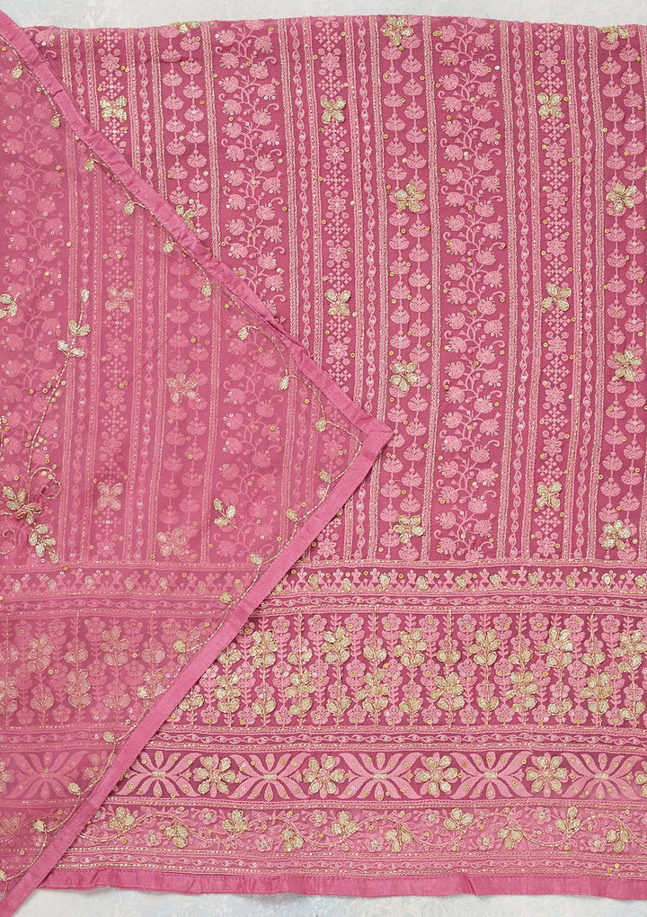 Pink Aariwork Georgette Unstitched Salwar Suit