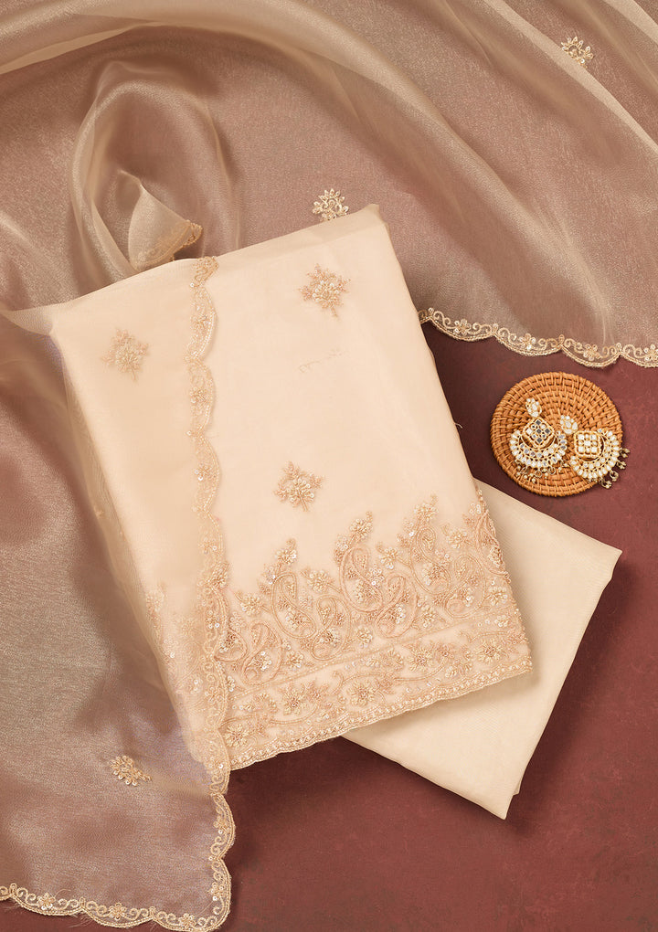 Beige Cutdana Organza Unstitched Salwar Suit