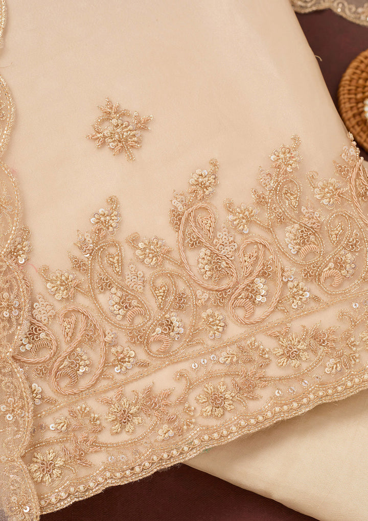 Beige Cutdana Organza Unstitched Salwar Suit