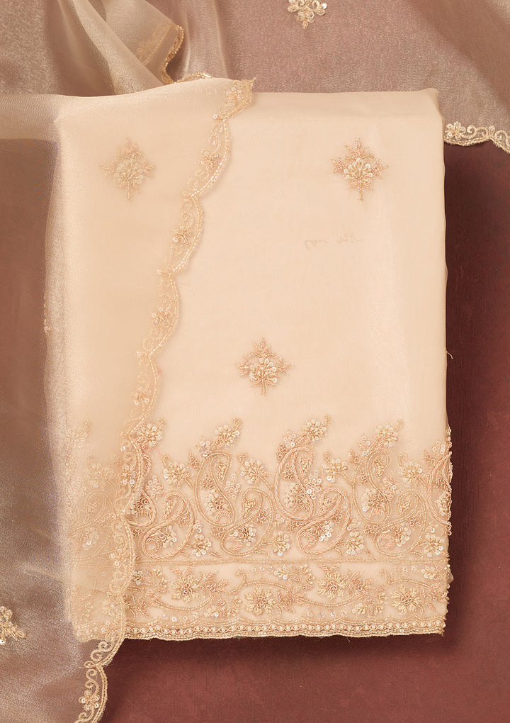 Beige Cutdana Organza Unstitched Salwar Suit