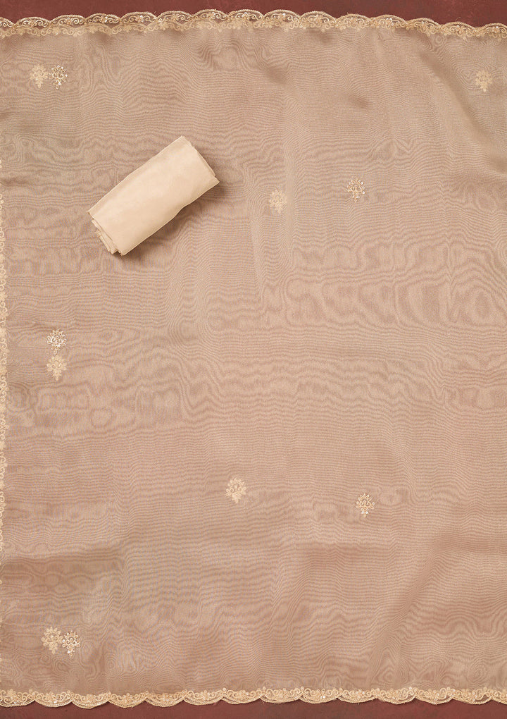 Beige Cutdana Organza Unstitched Salwar Suit