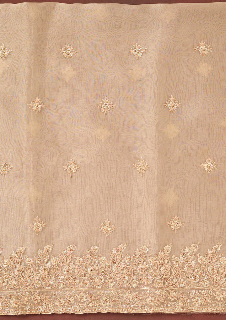 Beige Cutdana Organza Unstitched Salwar Suit
