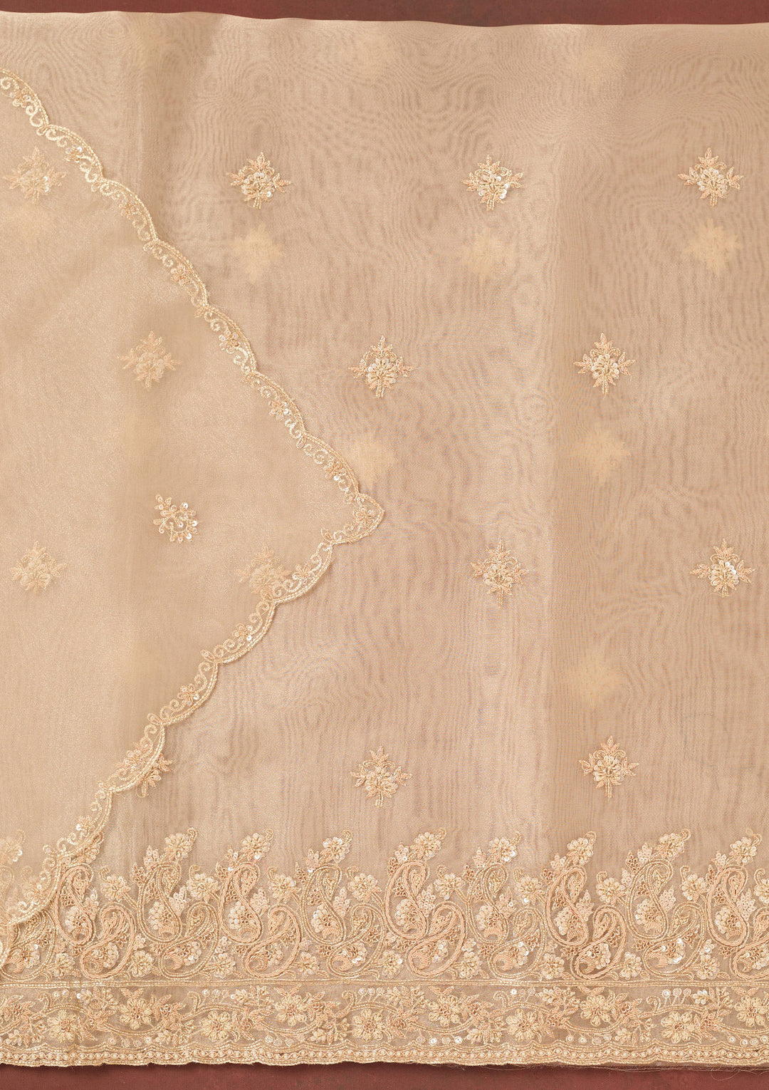 Beige Cutdana Organza Unstitched Salwar Suit