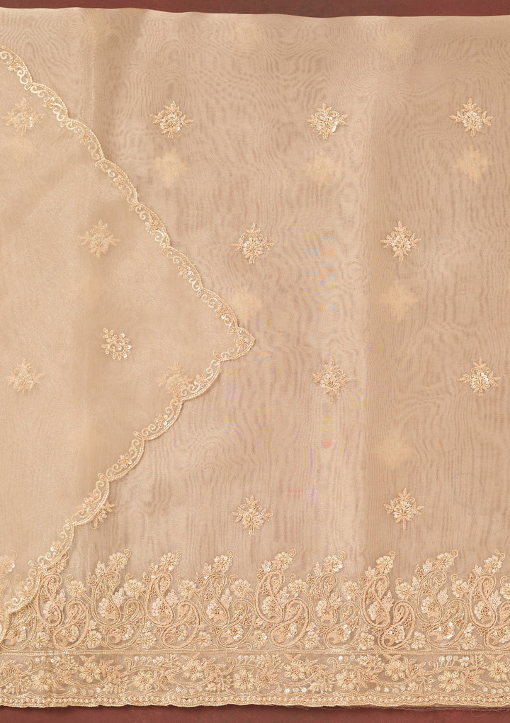 Beige Cutdana Organza Unstitched Salwar Suit