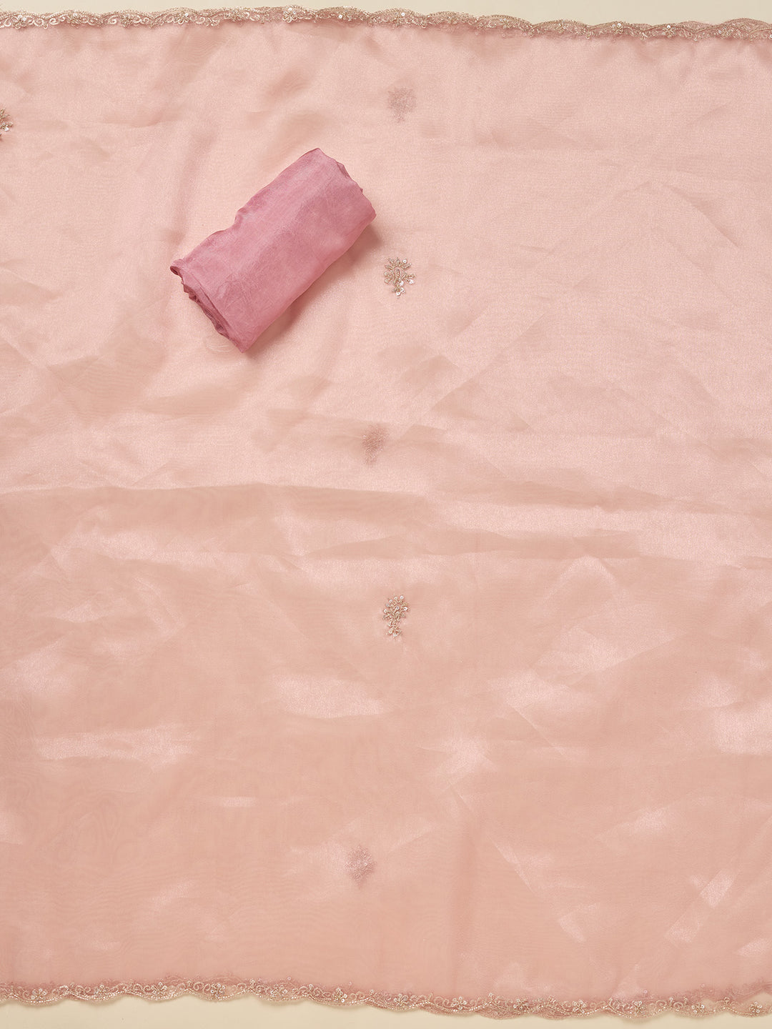 Onion Pink Zardozi (Gold) Organza Unstitched Salwar Suit