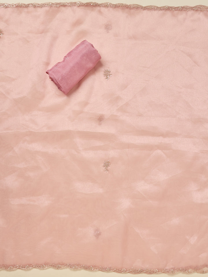 Onion Pink Zardozi (Gold) Organza Unstitched Salwar Suit