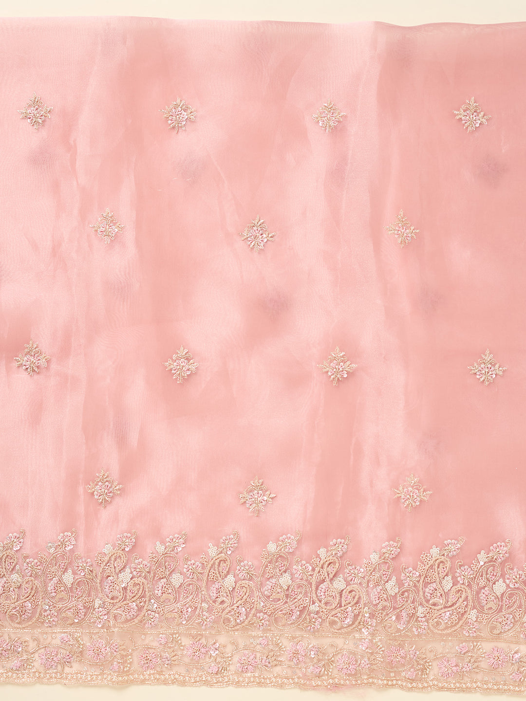 Onion Pink Zardozi (Gold) Organza Unstitched Salwar Suit